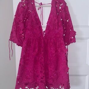 Vici Fuchsia Floral Lace Mini Dress